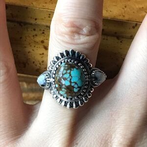 Natural White Buffalo Royston Blue Horizon Turquoise Sterling Silver Ring Size 8